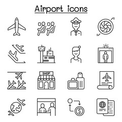 Airport icon set in thin line style
