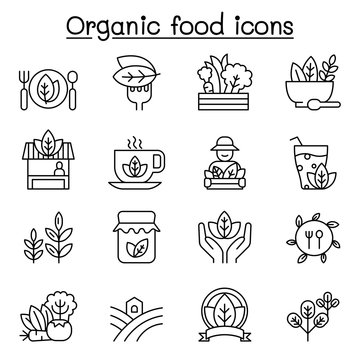 Organic food icon set in thin line style