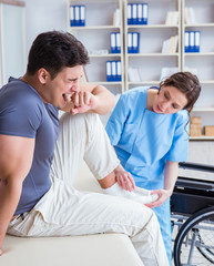 Doctor and patient during check-up for injury in hospital