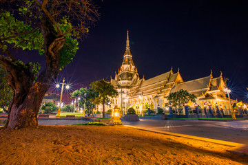 Naklejka premium Background of one of the religious sites in Thailand (Wat Sothon Wararam Worawihan) in Chachoengsao, tourists always come to make merit.