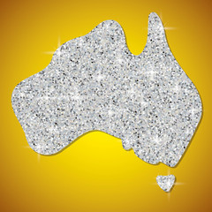 Shiny iridescent glitter Australian map in vector format.