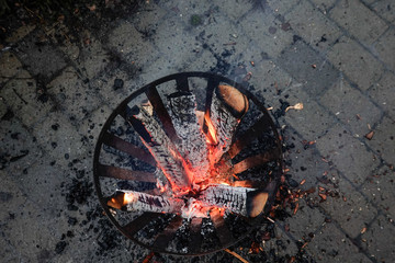 Stockholm, Sweden An outdoor fire pit typically used at an outdoor event in winter.