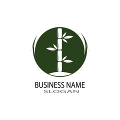 bamboo logo with green leaf vector icon template
