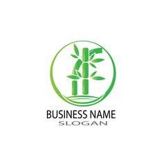 Fototapeta premium bamboo logo with green leaf vector icon template