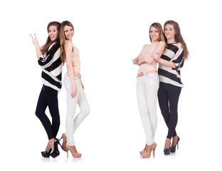 Obraz premium Two female friends isolated on the white