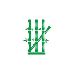 bamboo logo with green leaf vector icon template
