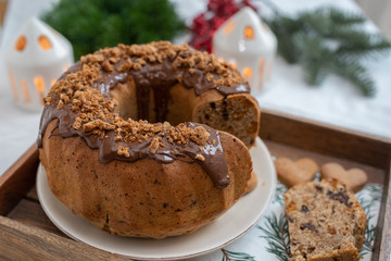 Fototapeta na wymiar home made traditional Gingerbread Bundt Cake for Christmas