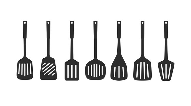 Set of silhouettes of kitchen spatulas, vector illustration