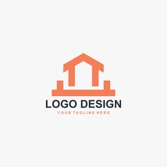 Real estate logo design. House abstract symbol. Outline home icon vector.