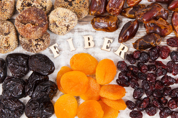 Inscription fiber and ingredients as source natural vitamins and minerals, healthy nutrition concept