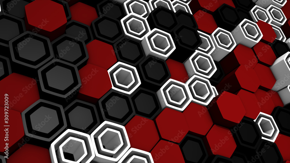 Poster 3d render hexagon abstract geometric random waving background.