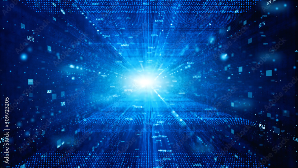Poster digital cyberspace with particles and digital data network connections concept..