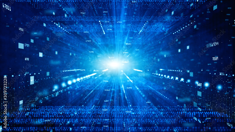 Poster digital cyberspace with particles and digital data network connections concept..