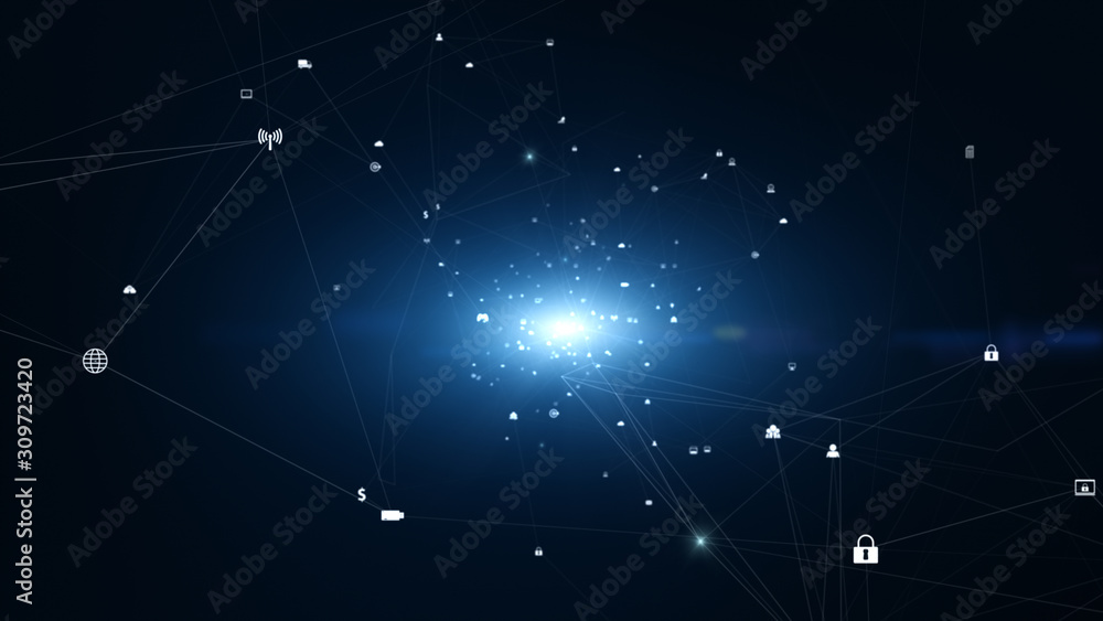 Aufkleber technology network connection and digital data connections concept. with social network icons for wo