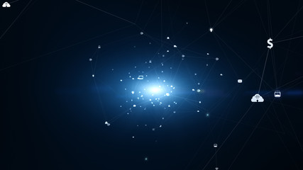 Technology network connection and digital data connections concept. With social network icons for worldwide connections