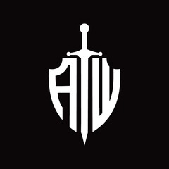 AW logo with shield shape and sword