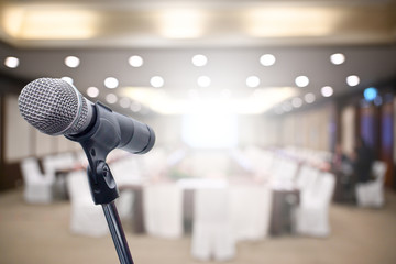 Microphone over the blurred business people forum Meeting Conference Training Learning Coaching Concept, Blurred background