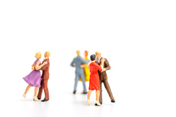 Miniature people , Couple dancing on white  background