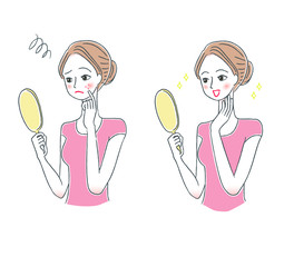 鏡を見る女性のイラスト　悩み　解決