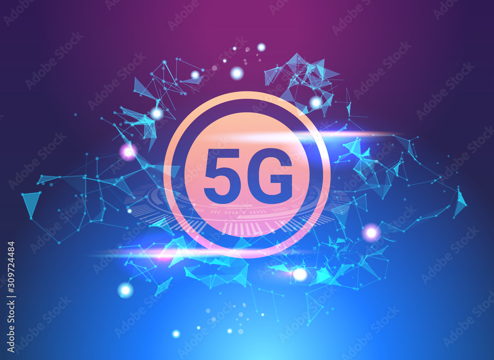 Aufkleber 5g hologram digital wireless systems connection global network concept fifth innovative generation o