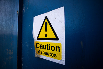 Asbestos warning sign, set of six naturally occurring silicate minerals made of microscopic fibres harmful when breathed in