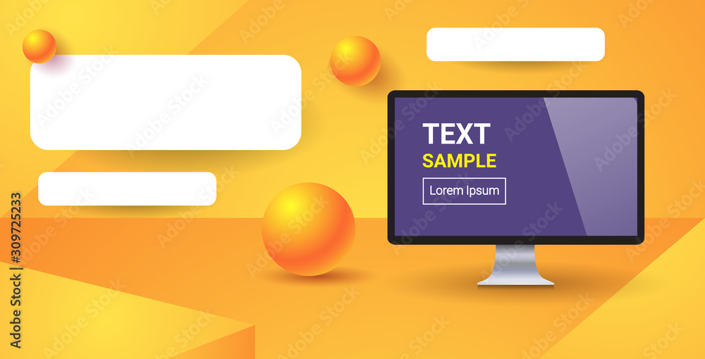 Poster web template with blank bars for website or app computer monitor with empty screen digital technolog