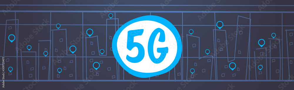 Aufkleber smart city 5g online communication network wireless systems connection concept fifth innovative gene