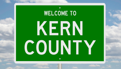 Rendering of a green 3d highway sign for Kern County in California