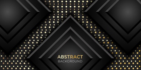 Black Dark asbtract background with Geometric, Circle golden shape