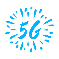 5G sticker online wireless system connection concept fifth innovative generation of high speed internet sign icon mobile telecommunications technology symbol vector illustration