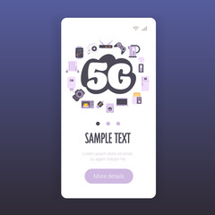 5G online communication digital appliances network wireless technology systems connection concept fifth innovative generation global high speed internet smartphone screen online mobile app vector