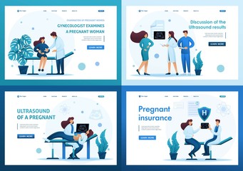 Set 2D Flat concepts Examination of pregnant women and management of pregnancy. For Landing page concepts and web design