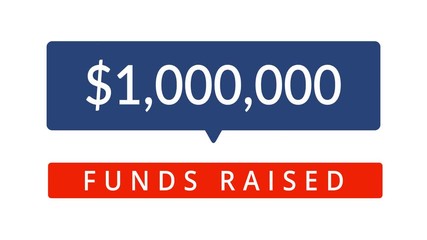 4K video animation of a digital counter counting the amount of money raised - Powered by Adobe