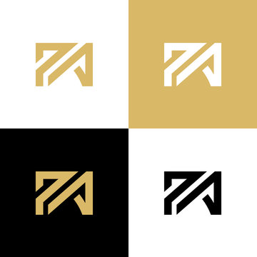 PA P A initial letter logo design template, gold and black color