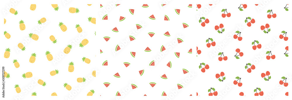 Wall mural kid's seamless pattern. smiling pineapple, watermelon, cherry. exotic fruit fashion print. design el