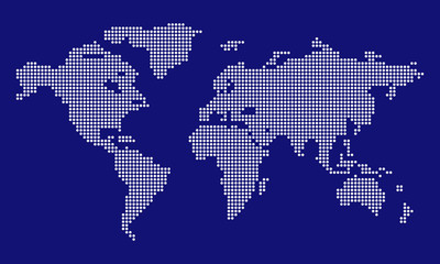 Dotted world map on blue background