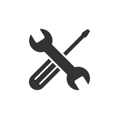 Wrench and screwdriver icon in flat style. Spanner key vector illustration on white isolated background. Repair equipment business concept.