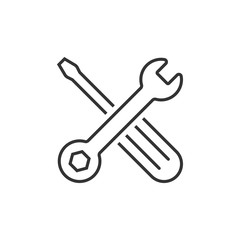 Wrench and screwdriver icon in flat style. Spanner key vector illustration on white isolated background. Repair equipment business concept.