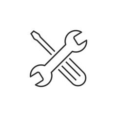 Wrench and screwdriver icon in flat style. Spanner key vector illustration on white isolated background. Repair equipment business concept.