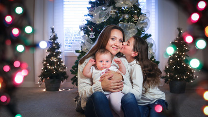 Christmas Close up Portrait of Beautiful Family, Happy Family Concept