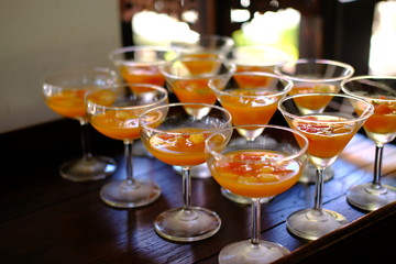 glasses of cocktails in restaurant