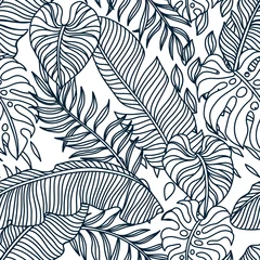 Behang Tropische bladeren Naadloze patroon met palmbladeren.