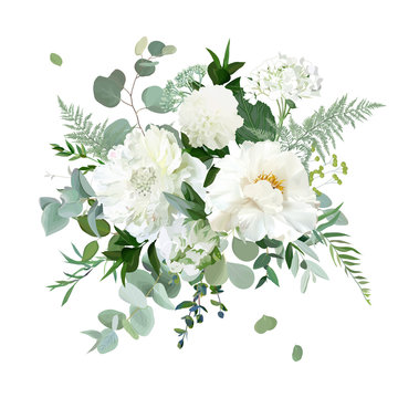 Silver sage green and white flowers vector design spring herbal bouquet