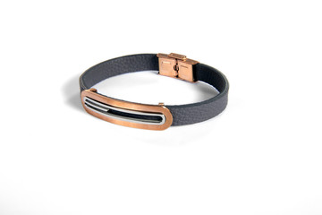 Leather and metal made wrist band-