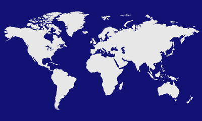 World map. Grey worldmap on blue background