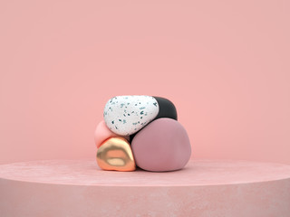 abstract pink background organic shape podium set 3d rendering