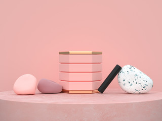abstract pink background organic shape podium set 3d rendering