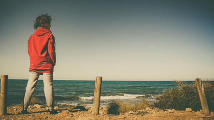 Tourist woman on beach