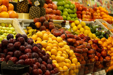 Fresh, healthy, tasty fruits on a store counter.