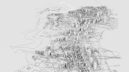 Fototapeta na wymiar 3D white city model. Outline 3D illustration